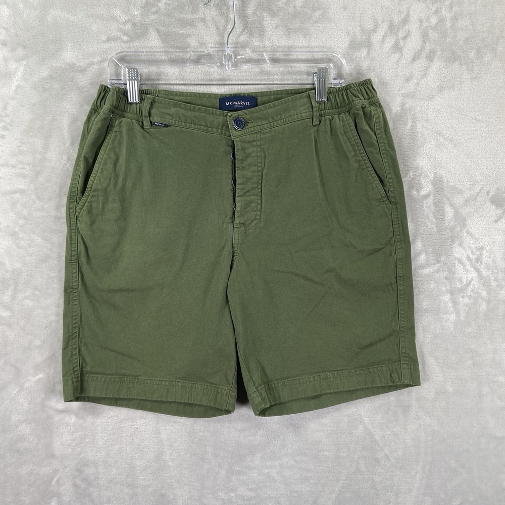 Mr Marvis Shorts Mens Large 8" Inseam Originals Perfect Chino Green Button Fly